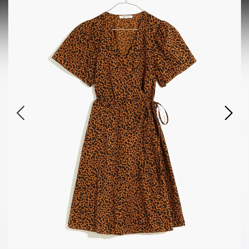 Madewell Flutter-Sleeve Wrap Mini Dress in Painted Leopard
